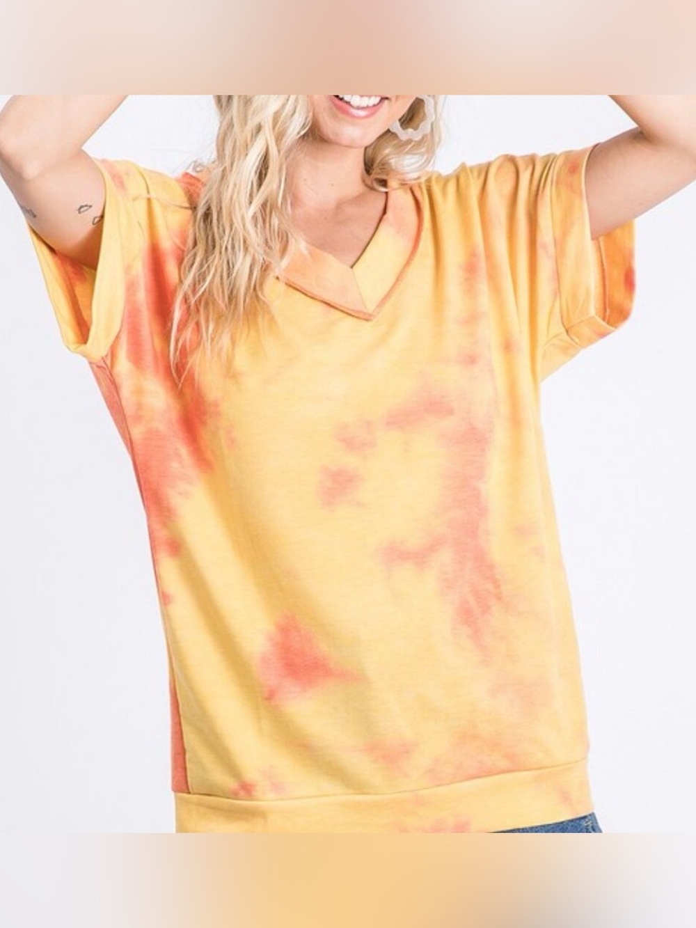 GeeGee Orange & Yellow Tie-Dye V-Neck Top